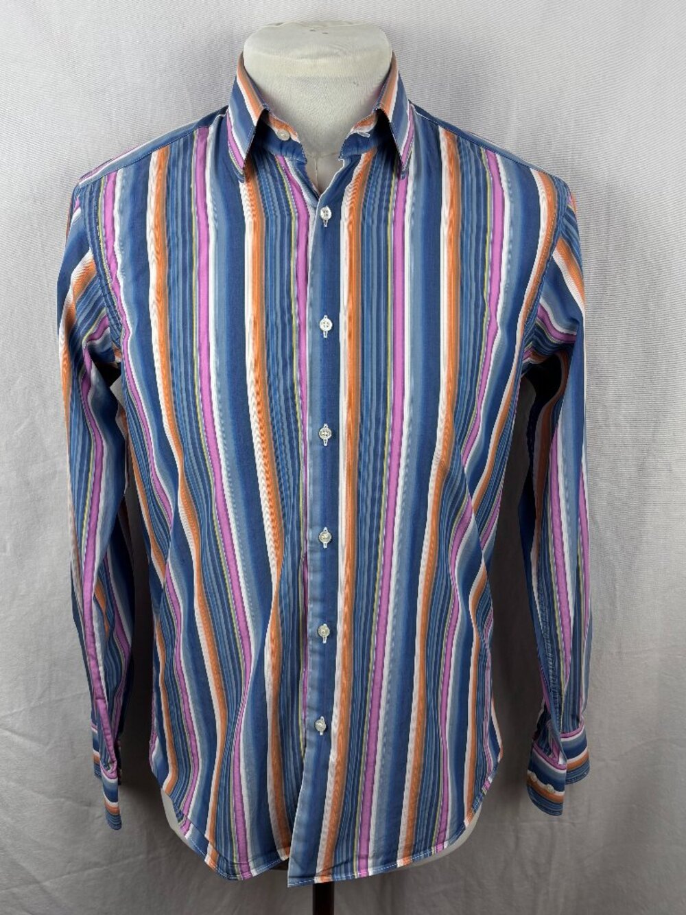 ETRO Milano 100% Cotton Multicolor Striped Dress Shirt Made in Italy 15.5 M